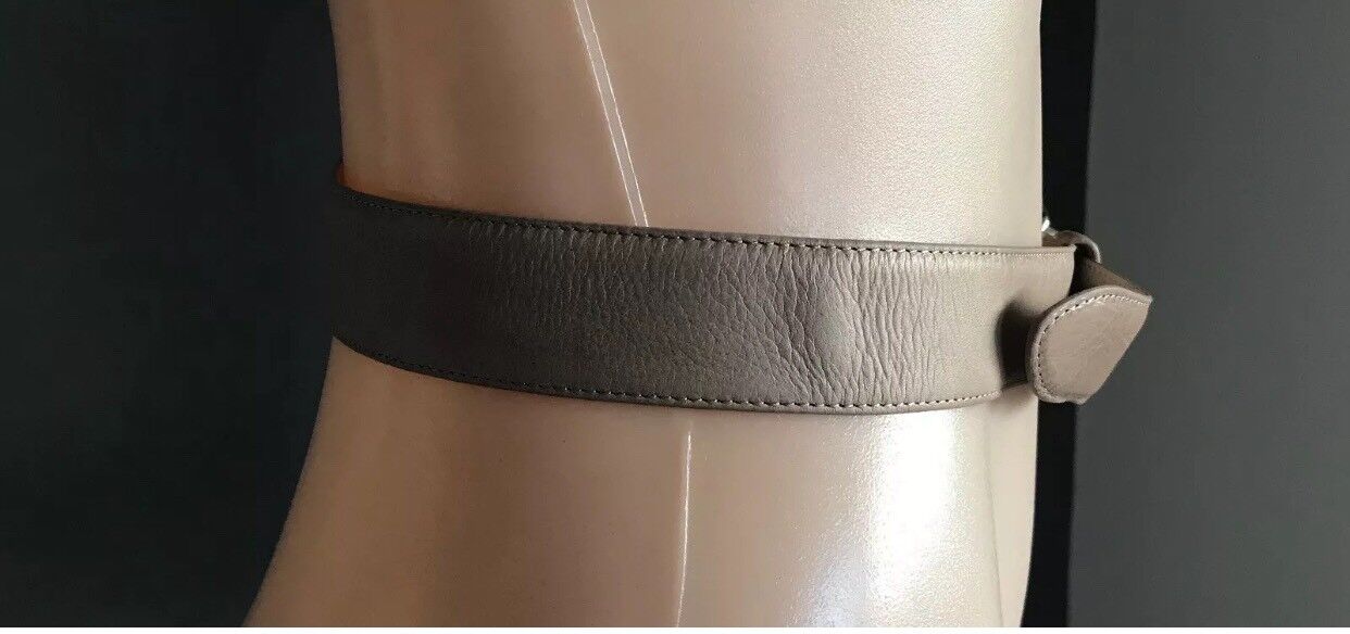 CUE Belt Taupe Leather Double Buckle Size S 10 Waist 67 - 75cm Retro 85cm