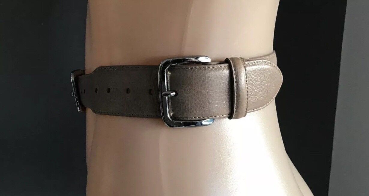 CUE Belt Taupe Leather Double Buckle Size S 10 Waist 67 - 75cm Retro 85cm