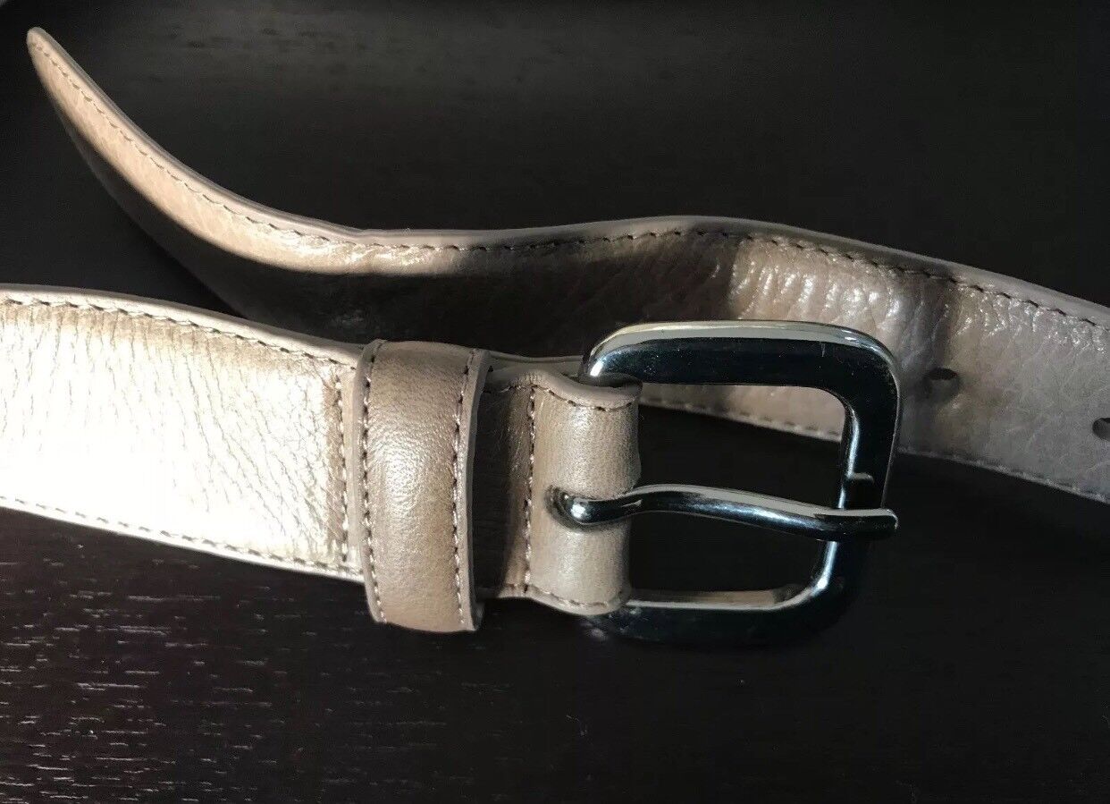 CUE Belt Taupe Leather Double Buckle Size S 10 Waist 67 - 75cm Retro 85cm