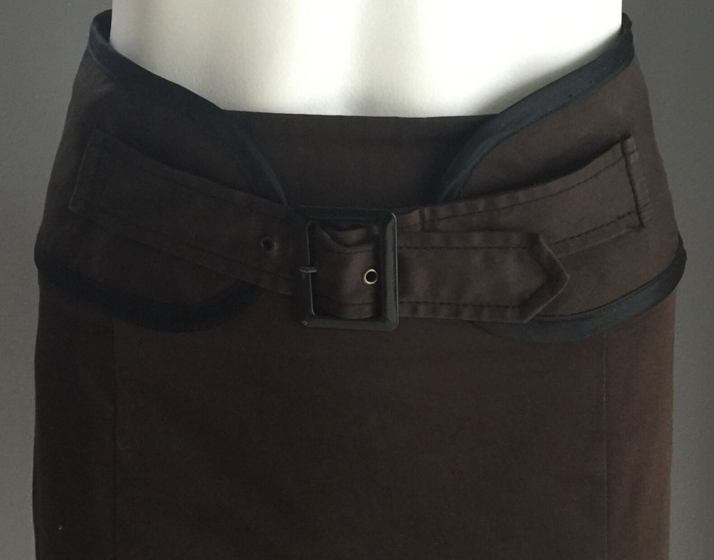 CUE Skirt Straight Brown & Black High Waist Self Belt Ladies Size 10 Vintage