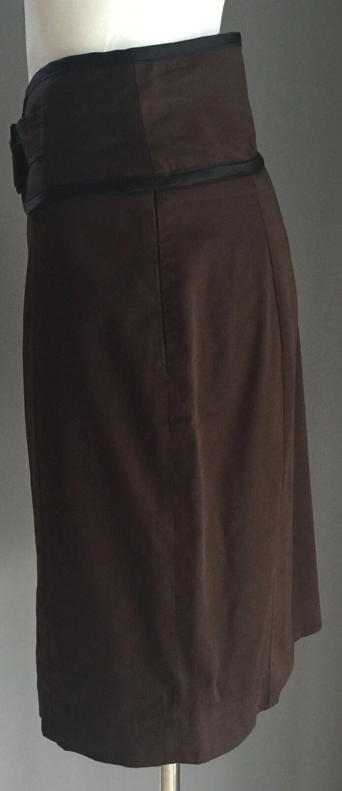 CUE Skirt Straight Brown & Black High Waist Self Belt Ladies Size 10 Vintage