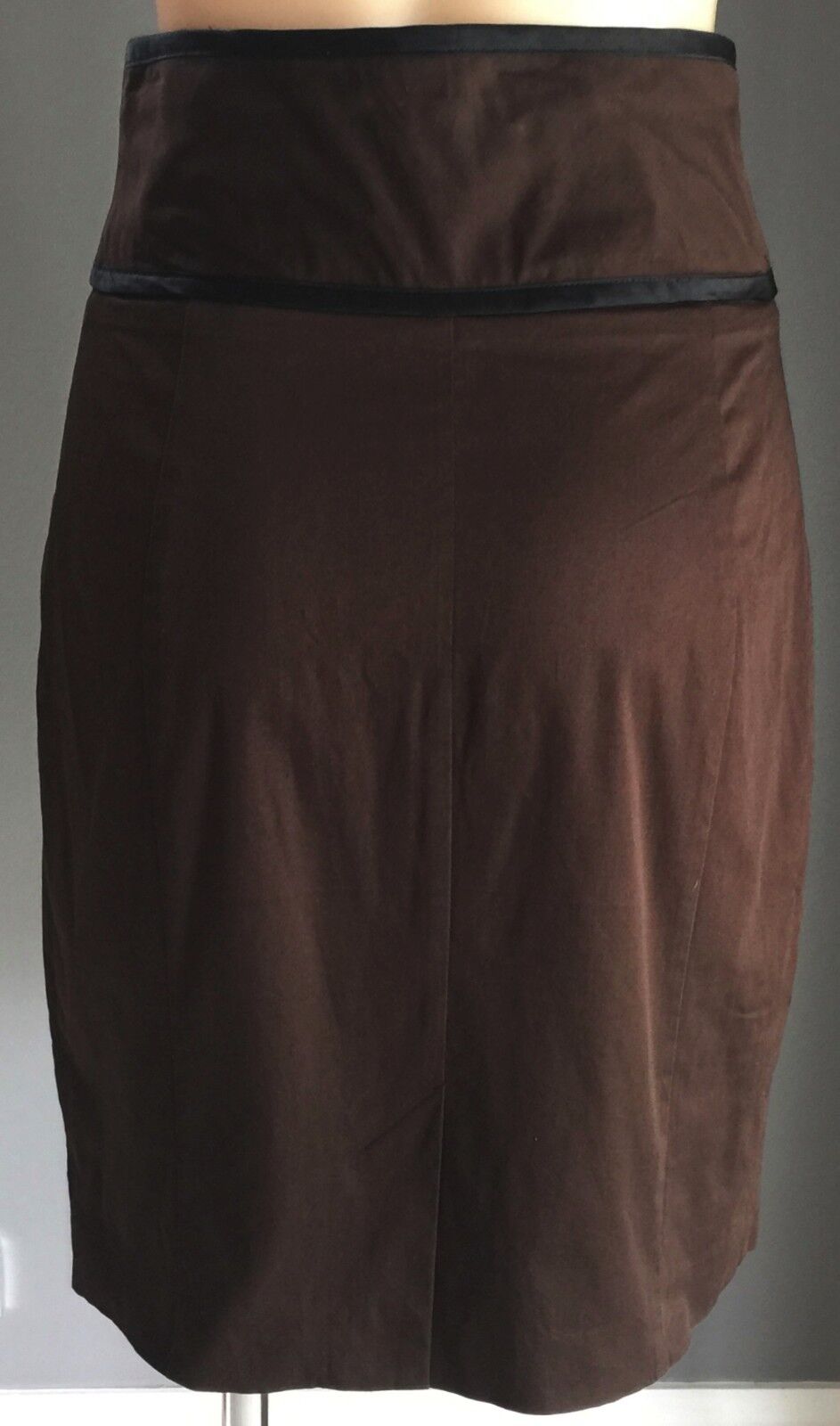CUE Skirt Straight Brown & Black High Waist Self Belt Ladies Size 10 Vintage