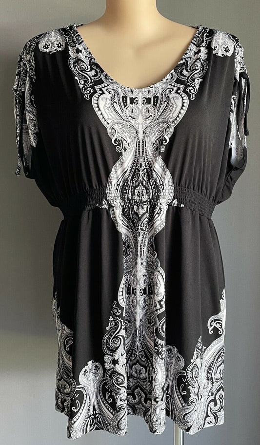 MILLERS Dress Black & White Print Sleeveless Elastic Waist Plus Size 22 NEW