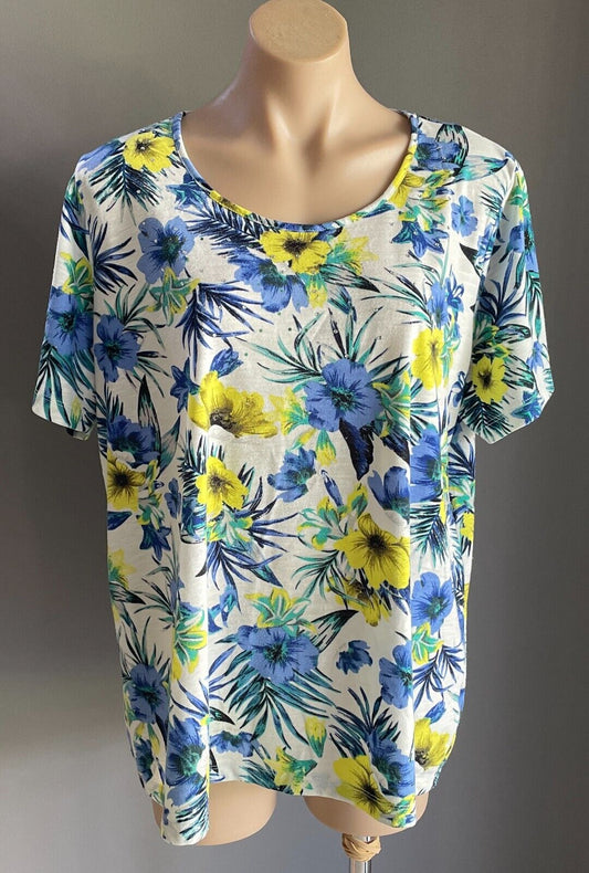 MILLERS Top Bright Multicoloured Floral Print Size 20 Crystal Trim Short Sleeve