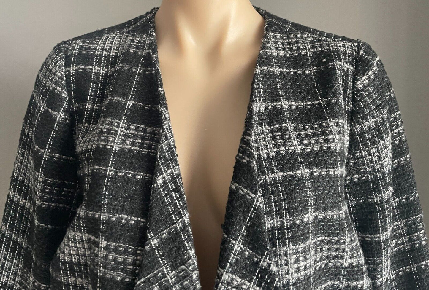 MILLERS Jacket Black White Grey Check Collarless Zip Trim Long Sleeve Size 14