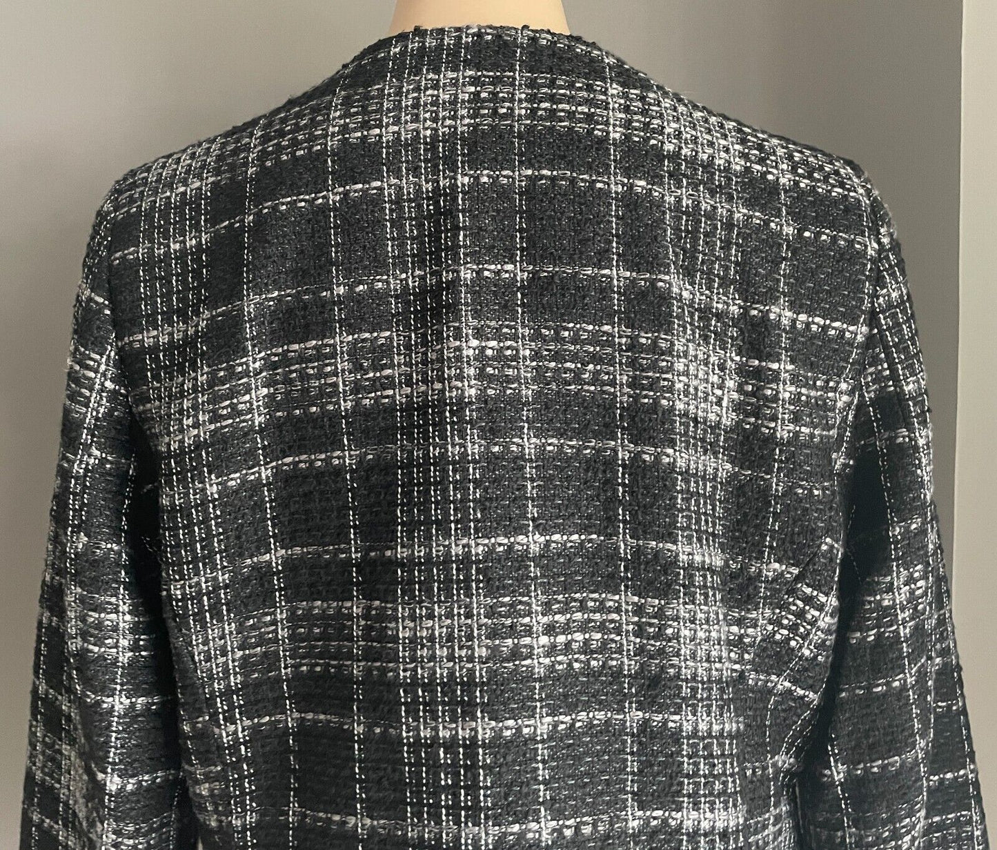 MILLERS Jacket Black White Grey Check Collarless Zip Trim Long Sleeve Size 14