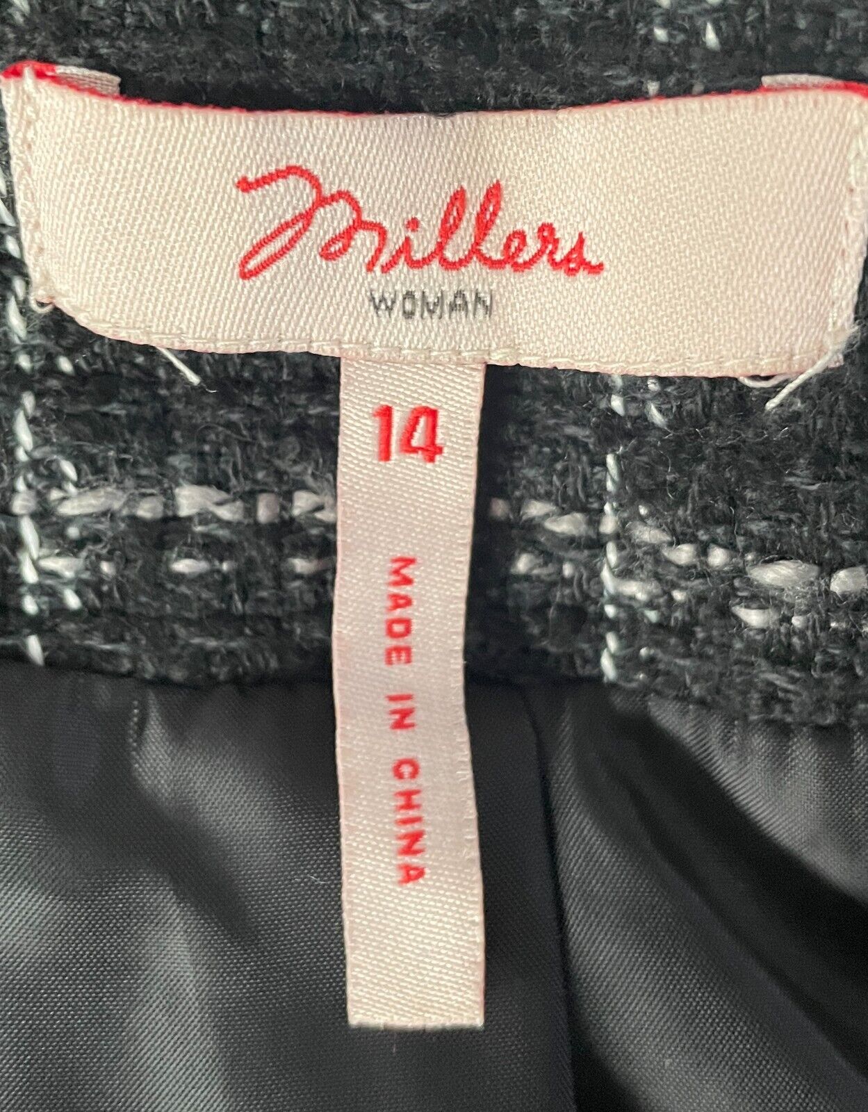 MILLERS Jacket Black White Grey Check Collarless Zip Trim Long Sleeve Size 14