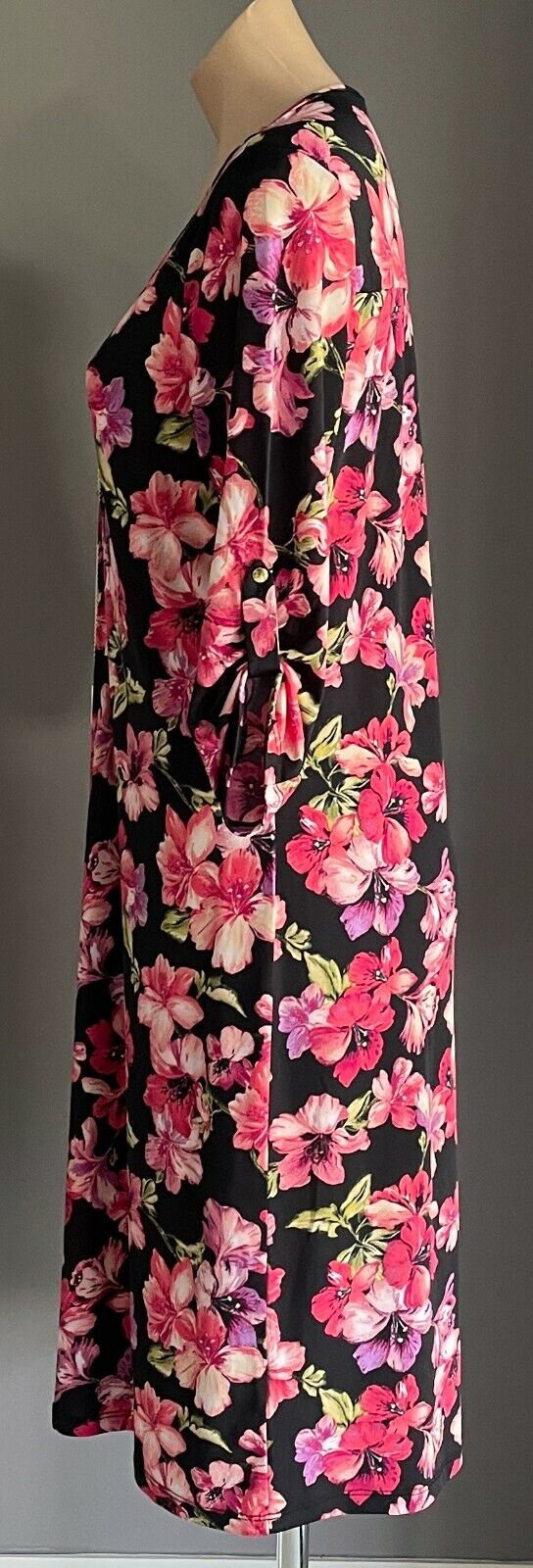 MILLERS WOMAN Dress Midi Black Floral 3/4 Sleeve Stretch Gold Chain Size 10