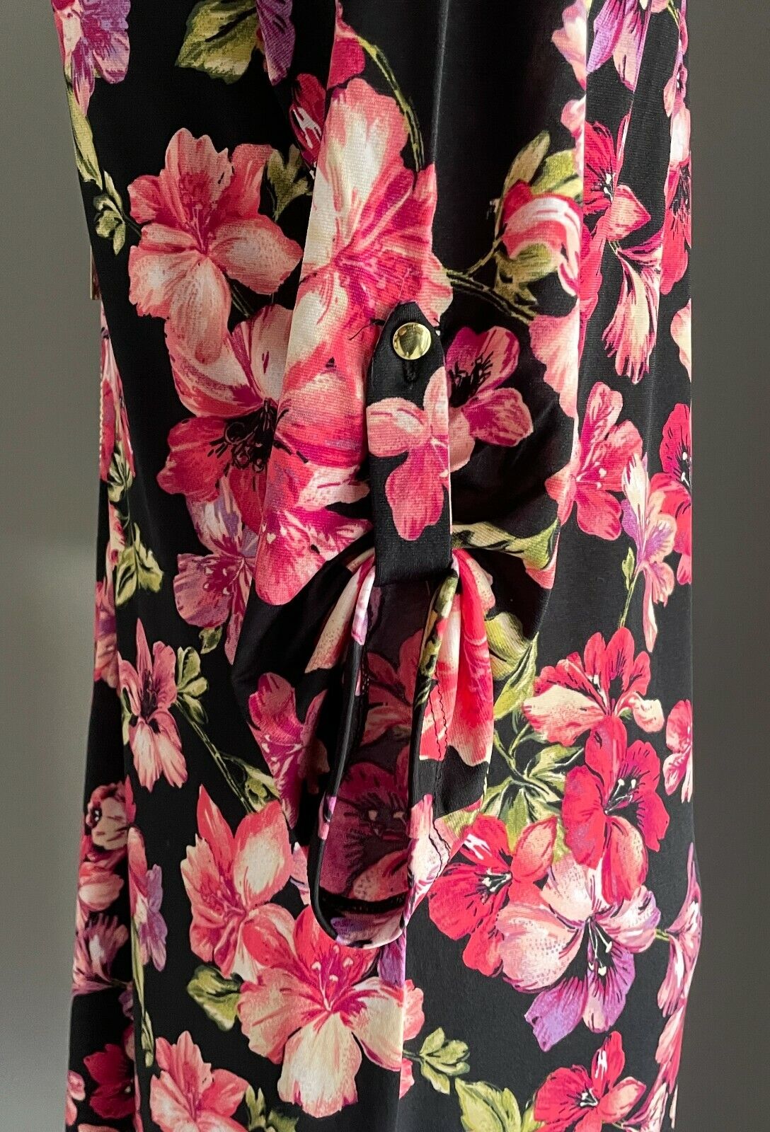MILLERS WOMAN Dress Midi Black Floral 3/4 Sleeve Stretch Gold Chain Size 10
