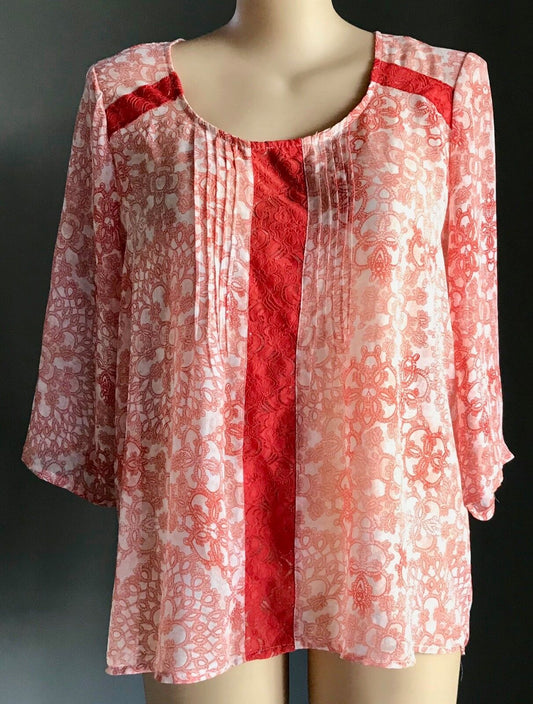MILLERS Top Blouse Orange & White Mandala Print 3/4 Sleeve Plus Size 20 Retro