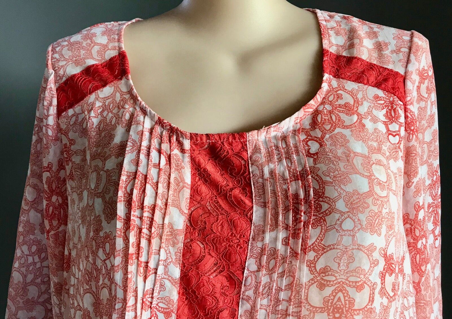 MILLERS Top Blouse Orange & White Mandala Print 3/4 Sleeve Plus Size 20 Retro