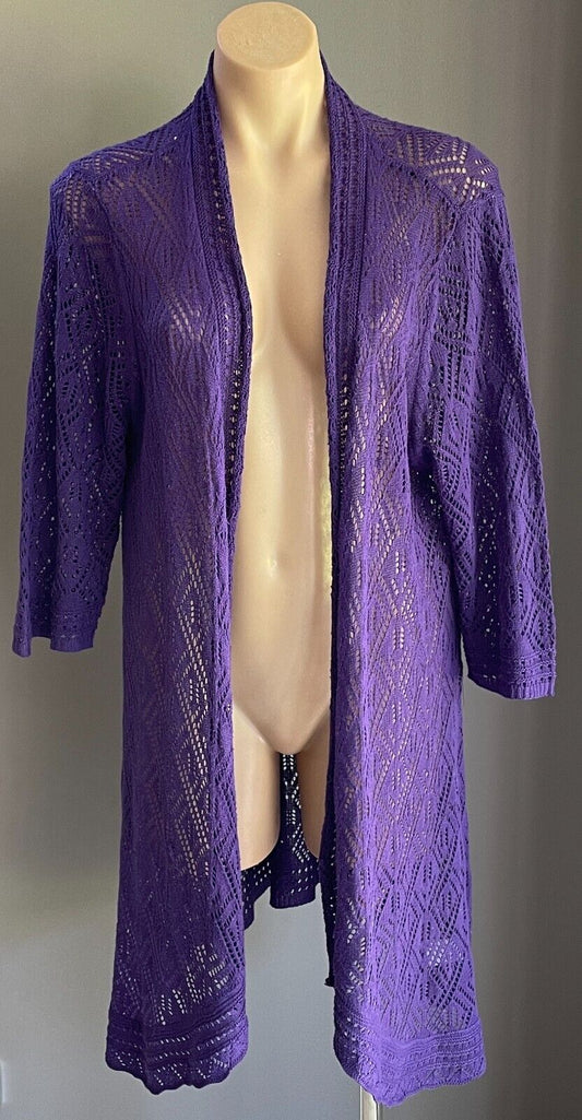 MILLERS Jacket Purple Open Knit 3/4 Sleeve Long Duster Ladies Plus Size 20