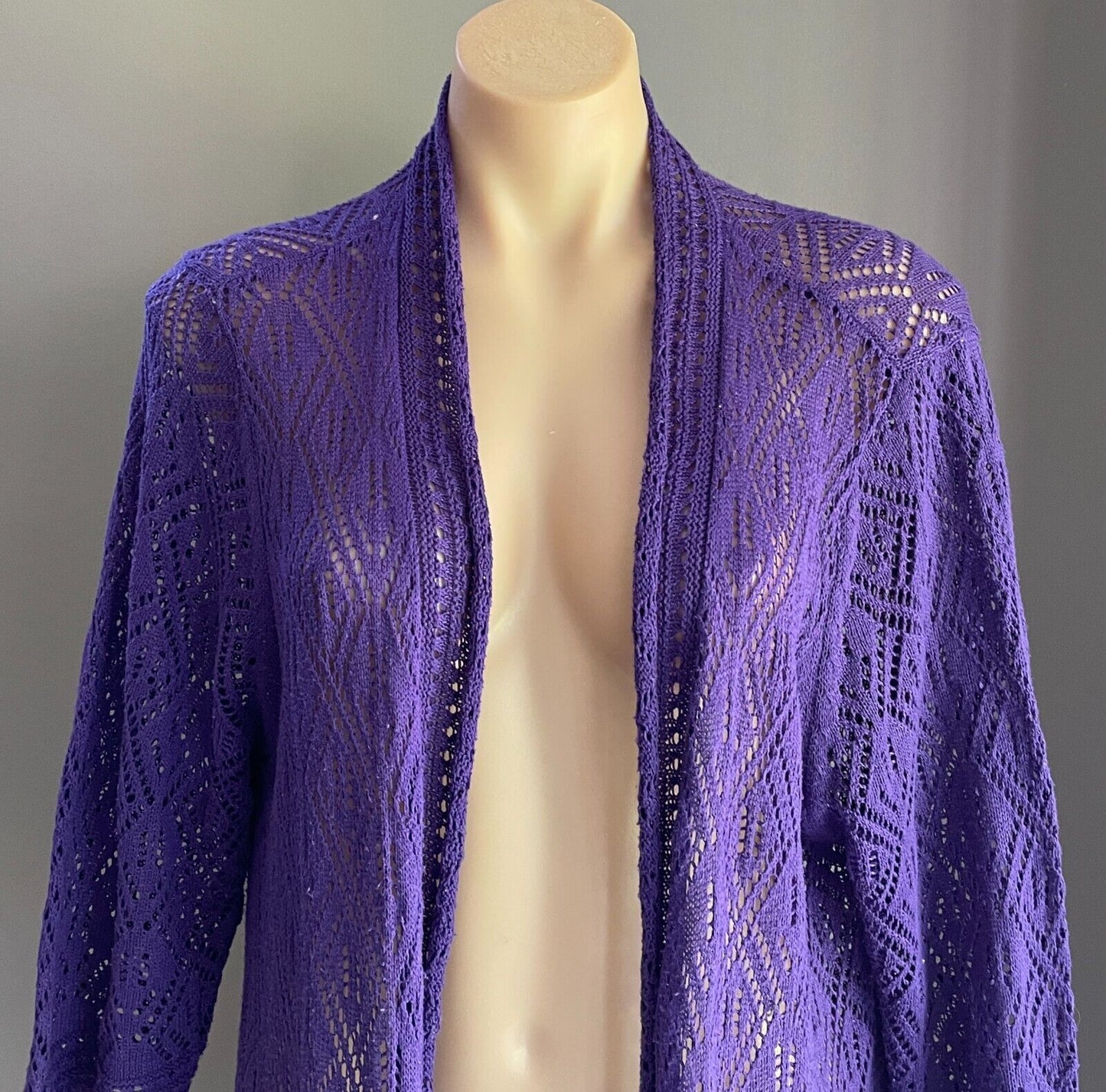 MILLERS Jacket Purple Open Knit 3/4 Sleeve Long Duster Ladies Plus Size 20
