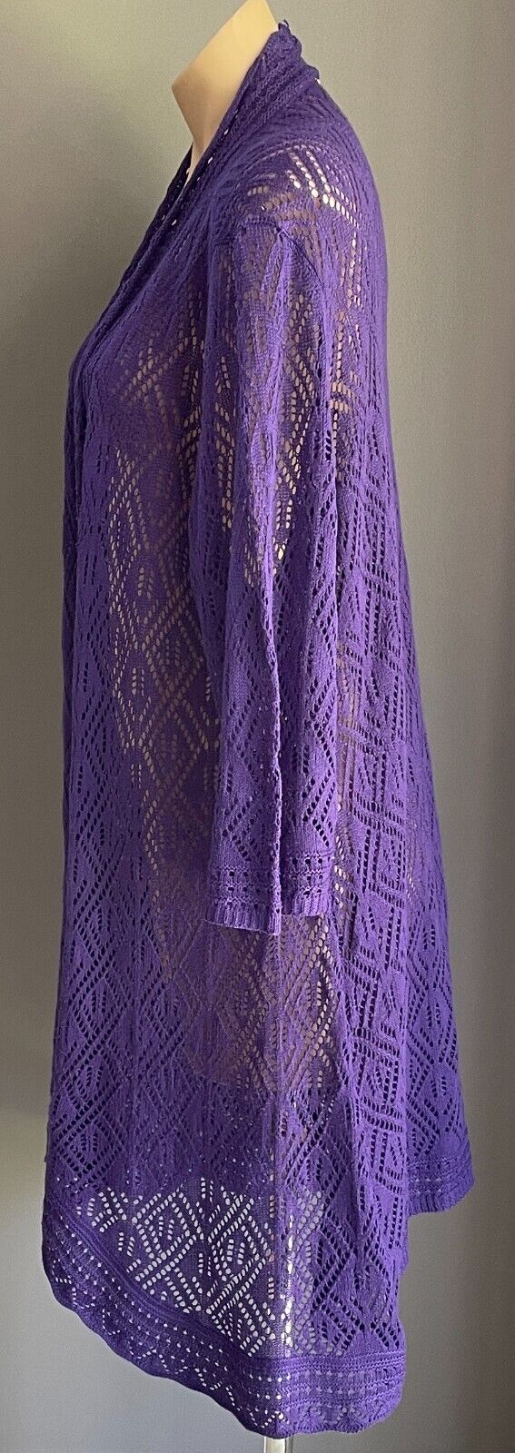 MILLERS Jacket Purple Open Knit 3/4 Sleeve Long Duster Ladies Plus Size 20