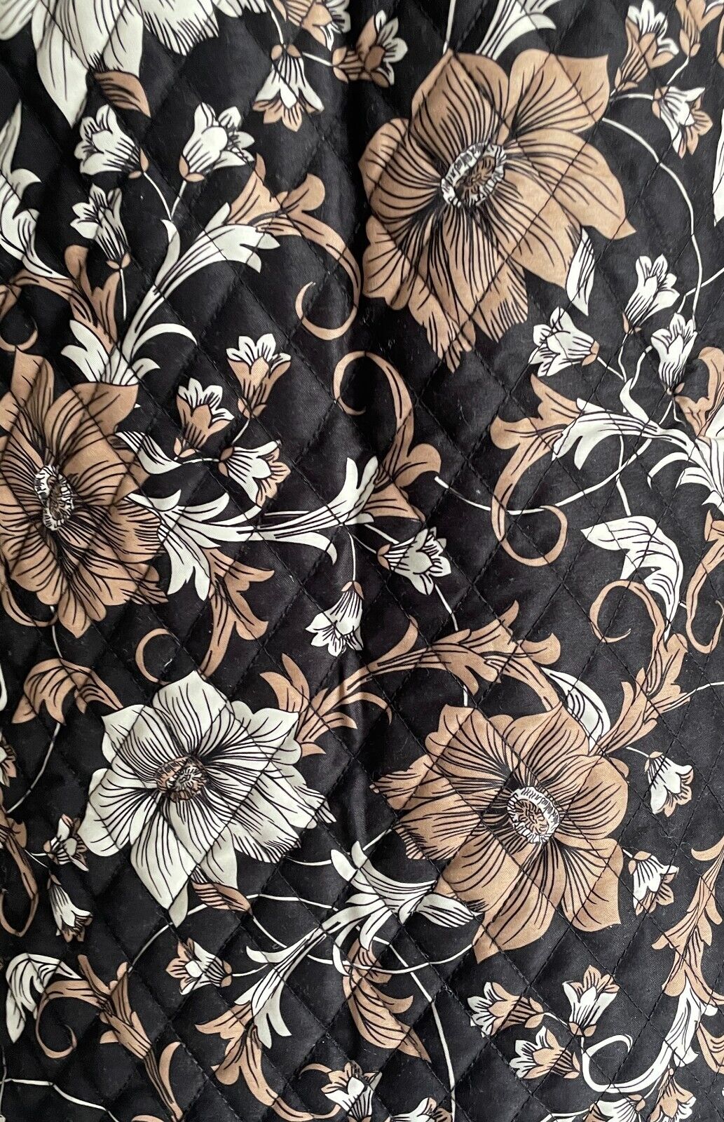 MILLERS Sleeveless Quilted Vest Gilet Size 16 Black Beige Whit Floral Zip Front