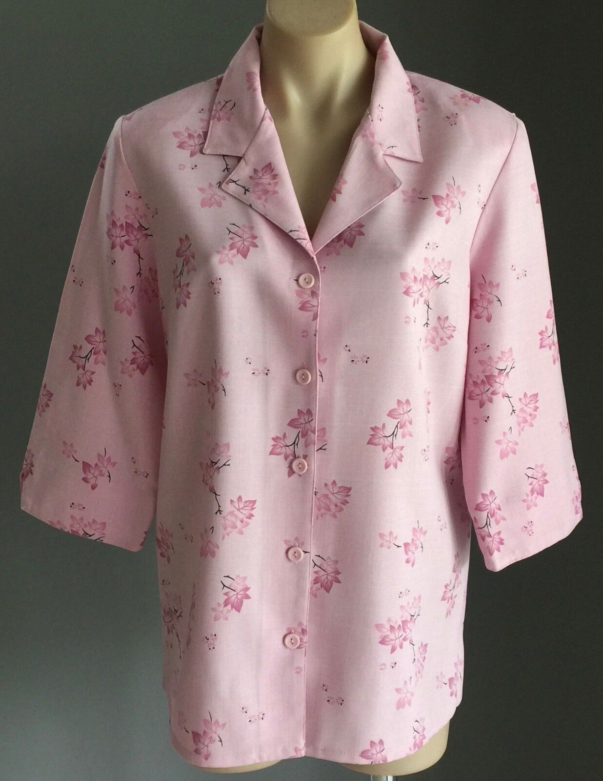 MILLERS Buttoned Shirt Pink Floral Print 3/4 Sleeve Blouse Top Size 12 Retro