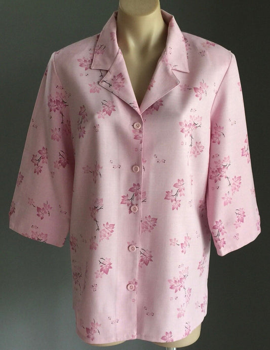 MILLERS Buttoned Shirt Pink Floral Print 3/4 Sleeve Blouse Top Size 12 Retro