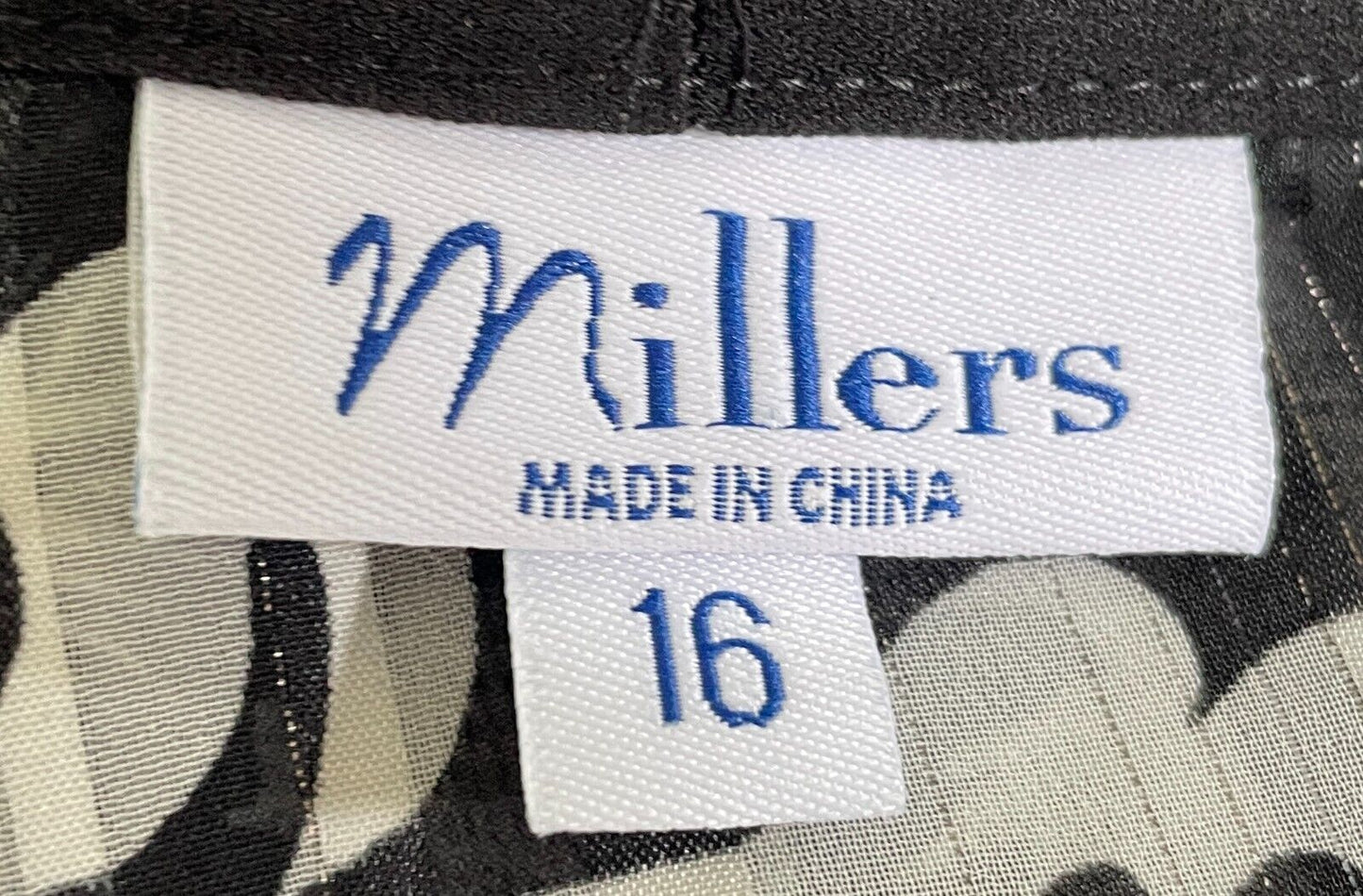 MILLERS Jacket Black White Floral Print 3/4 Sleeve Kimono Size 16 Silver Thread