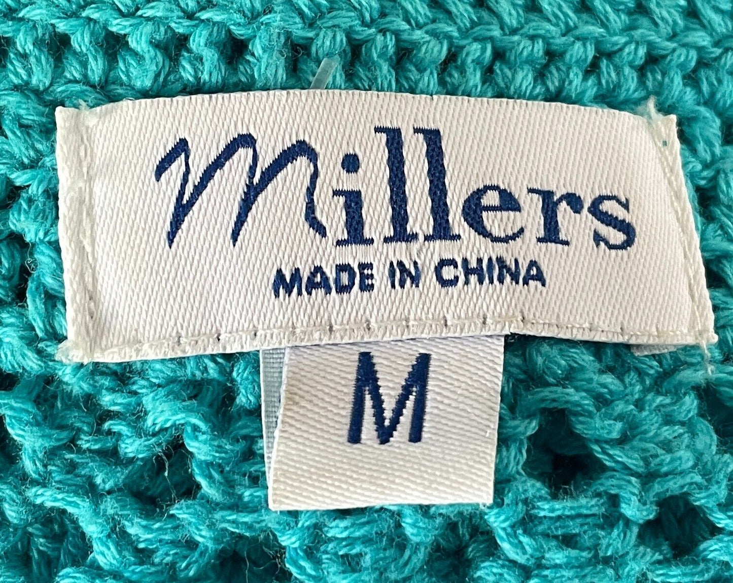 MILLERS Crochet Top Blue Knitwear Open Knit Short Sleeves Size M 12 Buttons