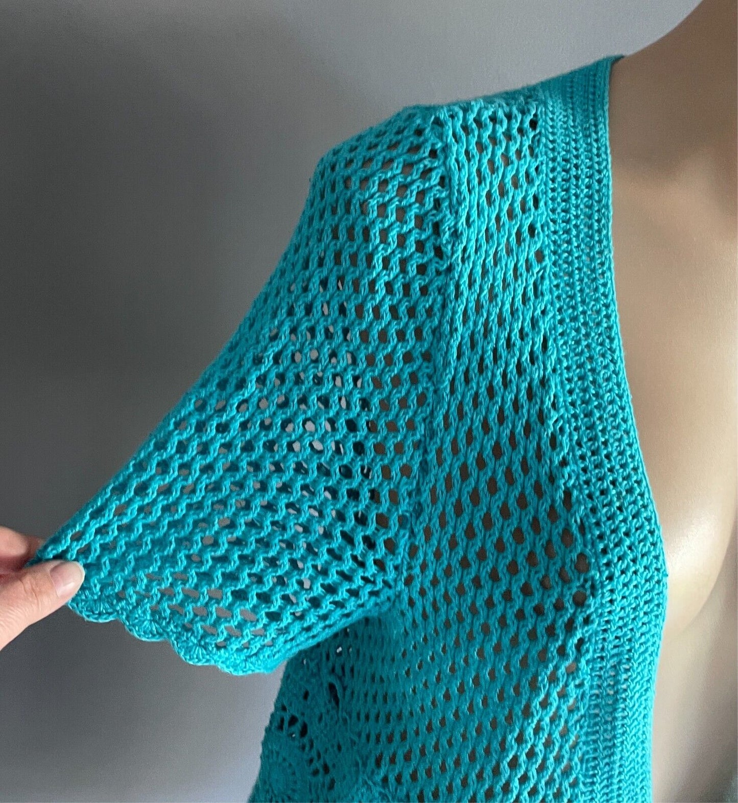 MILLERS Crochet Top Blue Knitwear Open Knit Short Sleeves Size M 12 Buttons