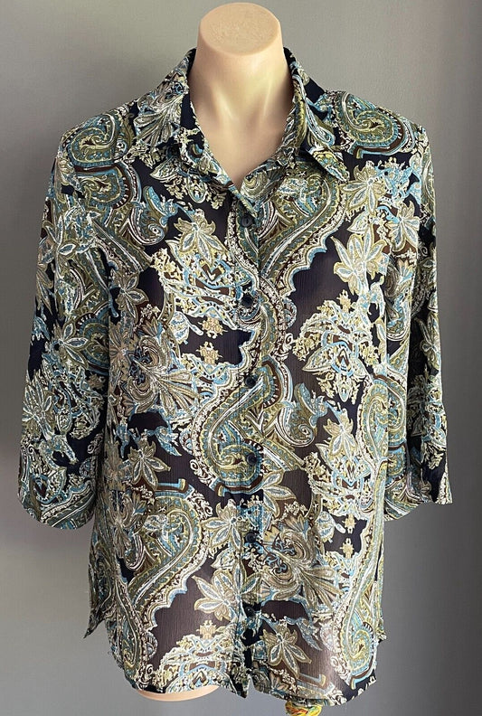 MILLERS Shirt Multicoloured Paisley Print Button Up Blouse 3/4 Sleeve Top Sz 14