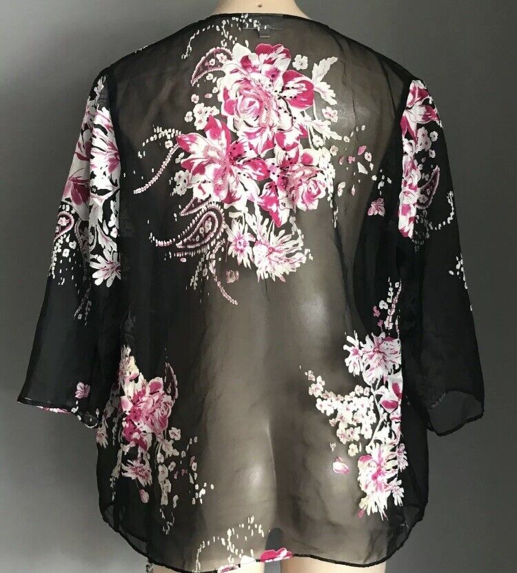 OCCASIONS By Millers Drape Jacket Chiffon Black Silver Floral Pink Glass Bead 12