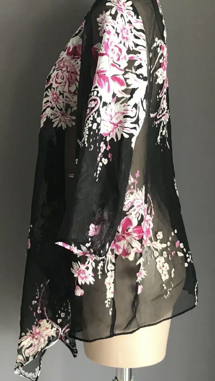 OCCASIONS By Millers Drape Jacket Chiffon Black Silver Floral Pink Glass Bead 12