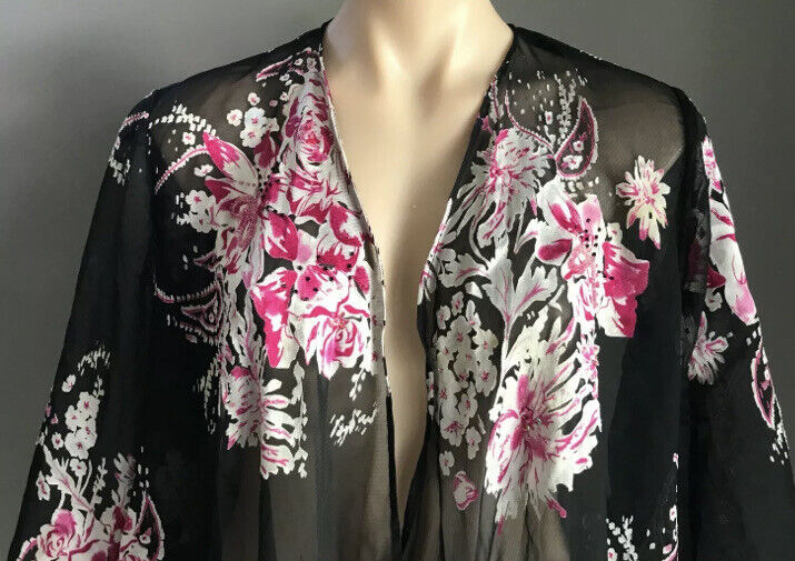 OCCASIONS By Millers Drape Jacket Chiffon Black Silver Floral Pink Glass Bead 12