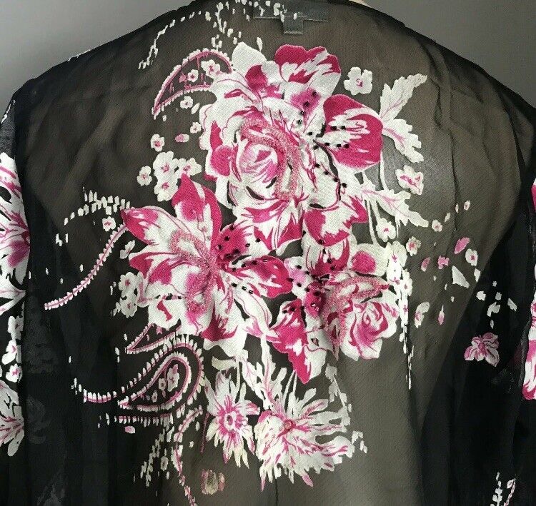 OCCASIONS By Millers Drape Jacket Chiffon Black Silver Floral Pink Glass Bead 12