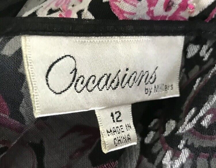 OCCASIONS By Millers Drape Jacket Chiffon Black Silver Floral Pink Glass Bead 12