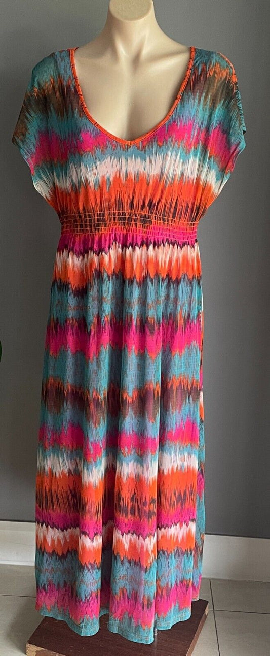 MILLERS Maxi Dress Colourful Print Extended Sleeve Elastic Waist Long Size 18