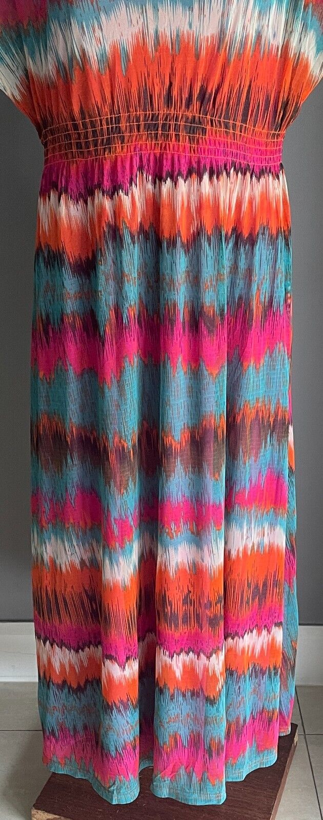 MILLERS Maxi Dress Colourful Print Extended Sleeve Elastic Waist Long Size 18