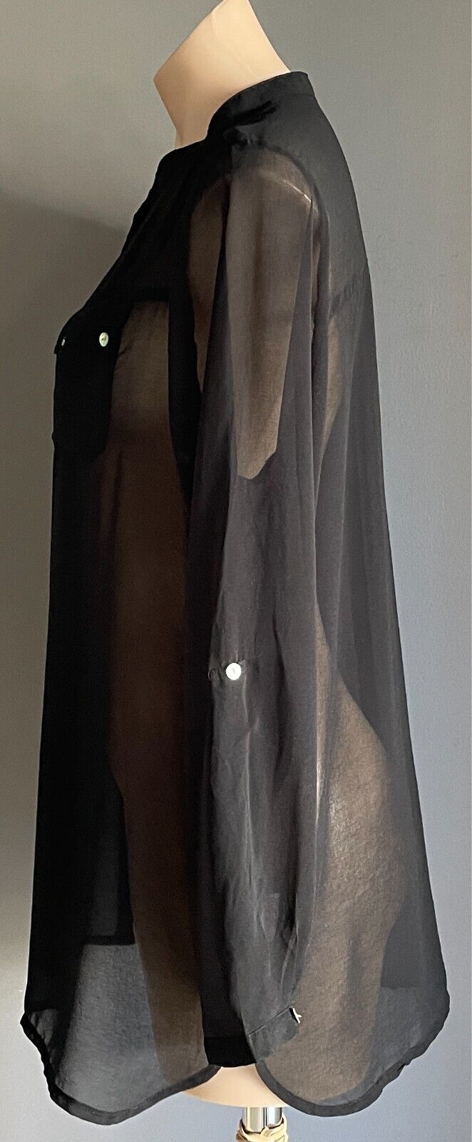 MILLERS Top Blouse Black Semi Sheer Adjustable Sleeves Size 16 Pockets NEW