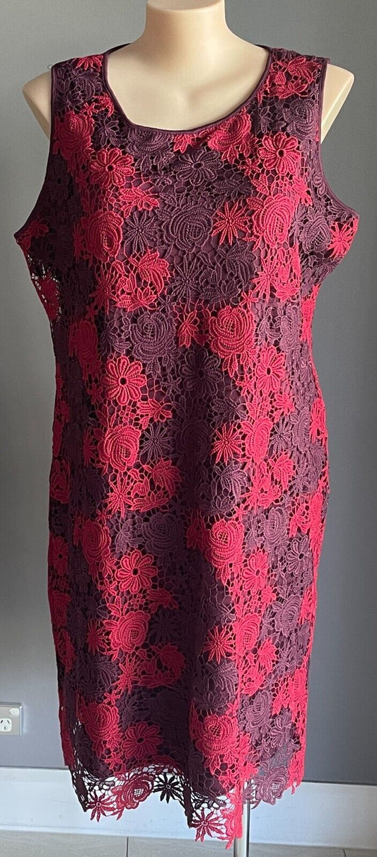 MILLERS Dress Burgundy & Aubergine Cut Out Lace Sleeveless Shift Style Size 22