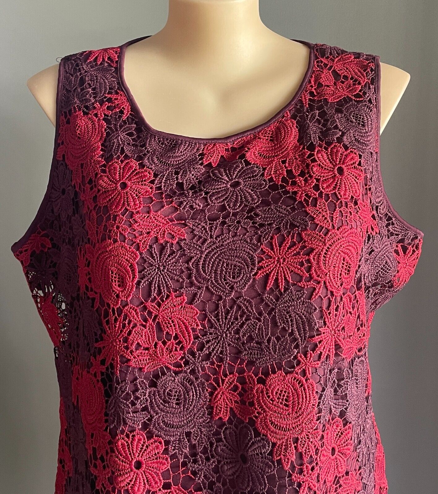 MILLERS Dress Burgundy & Aubergine Cut Out Lace Sleeveless Shift Style Size 22