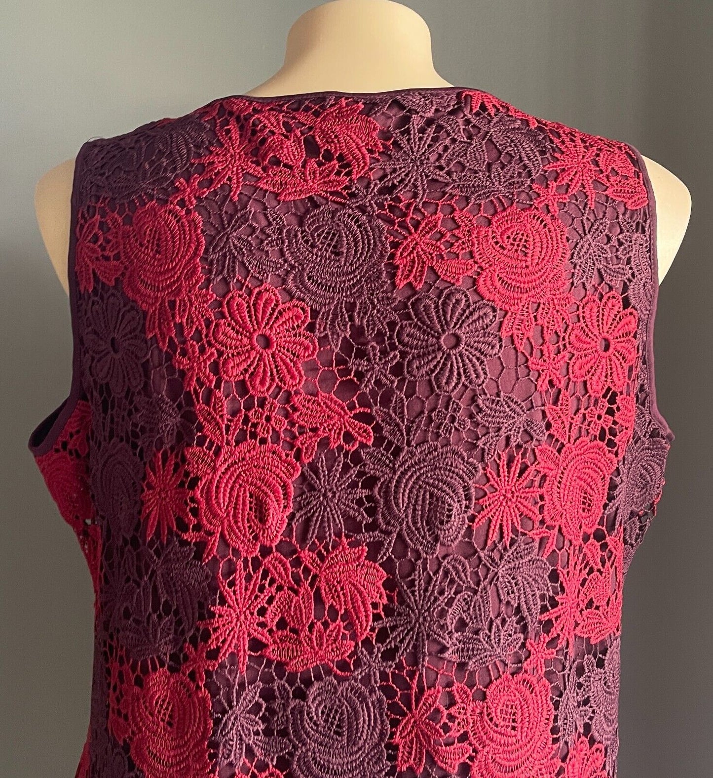 MILLERS Dress Burgundy & Aubergine Cut Out Lace Sleeveless Shift Style Size 22