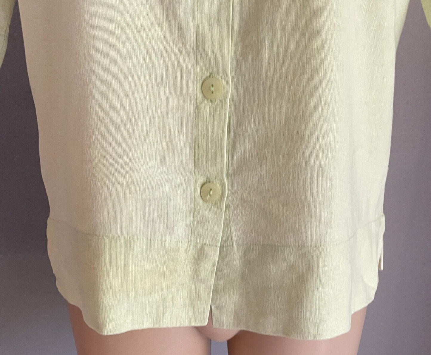 RODNEY CLARKE Shirt  Button Front Light Green Size 10 Linen Fabric Short Sleeve