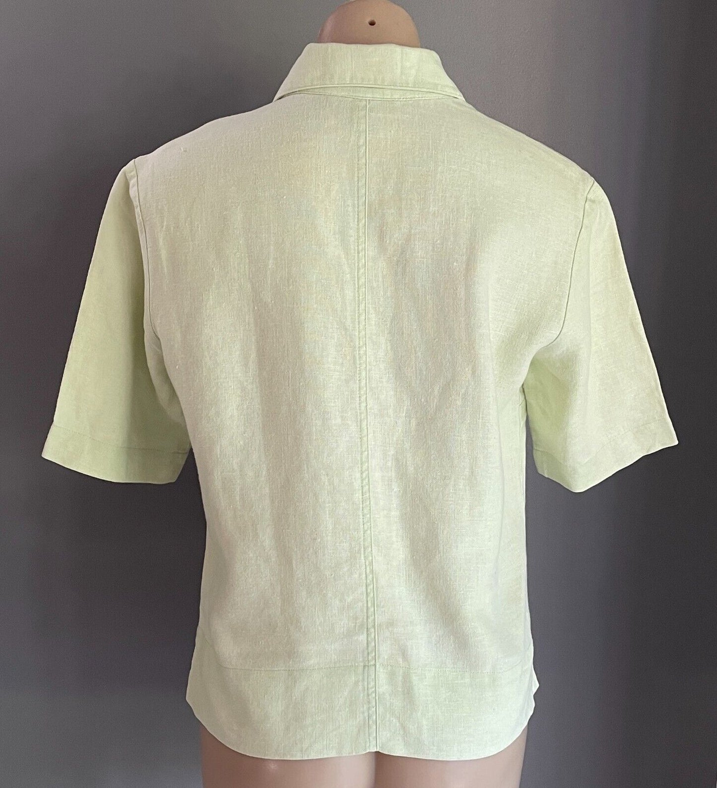 RODNEY CLARKE Shirt  Button Front Light Green Size 10 Linen Fabric Short Sleeve