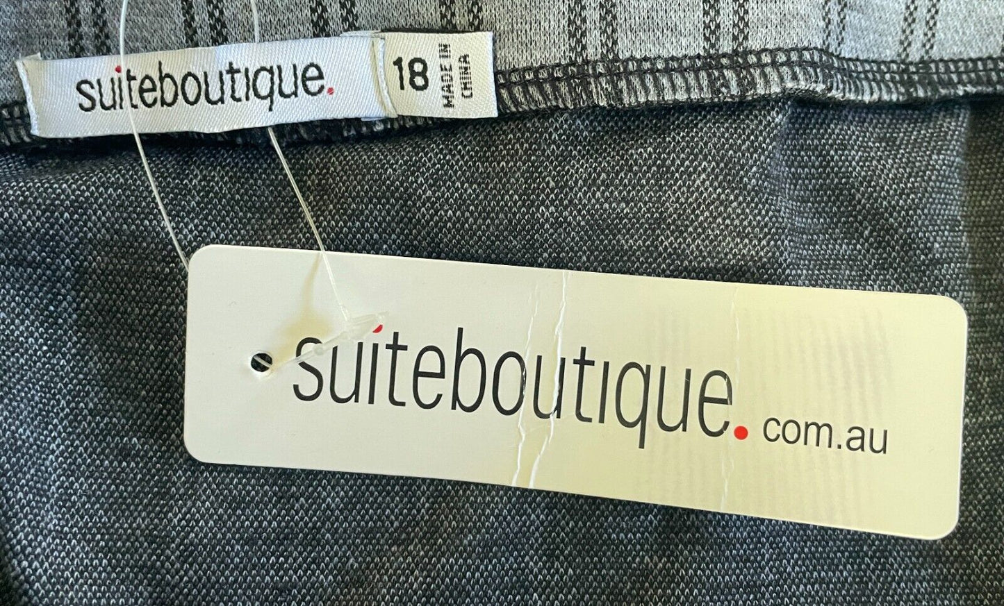 SUITE BOUTIQUE Pencil Skirt Grey Black Stripe Panel Stretch Knit Size 18 NEW