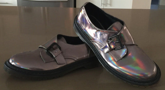ASOS Shoes Monk Strap Pleather Rubber Sole Reflective Pewter Ladies Size 7 NEW