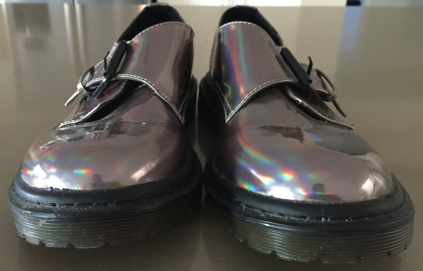 ASOS Shoes Monk Strap Pleather Rubber Sole Reflective Pewter Ladies Size 7 NEW