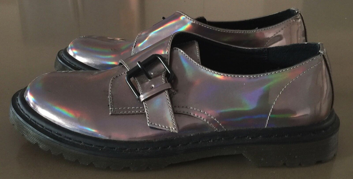 ASOS Shoes Monk Strap Pleather Rubber Sole Reflective Pewter Ladies Size 7 NEW
