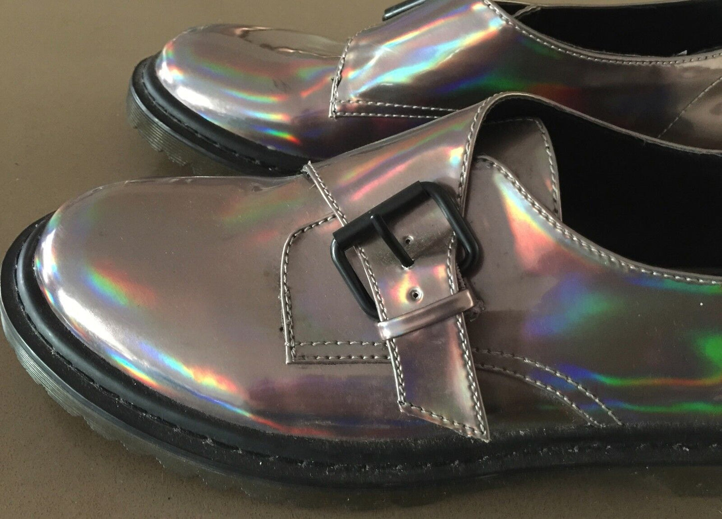 ASOS Shoes Monk Strap Pleather Rubber Sole Reflective Pewter Ladies Size 7 NEW