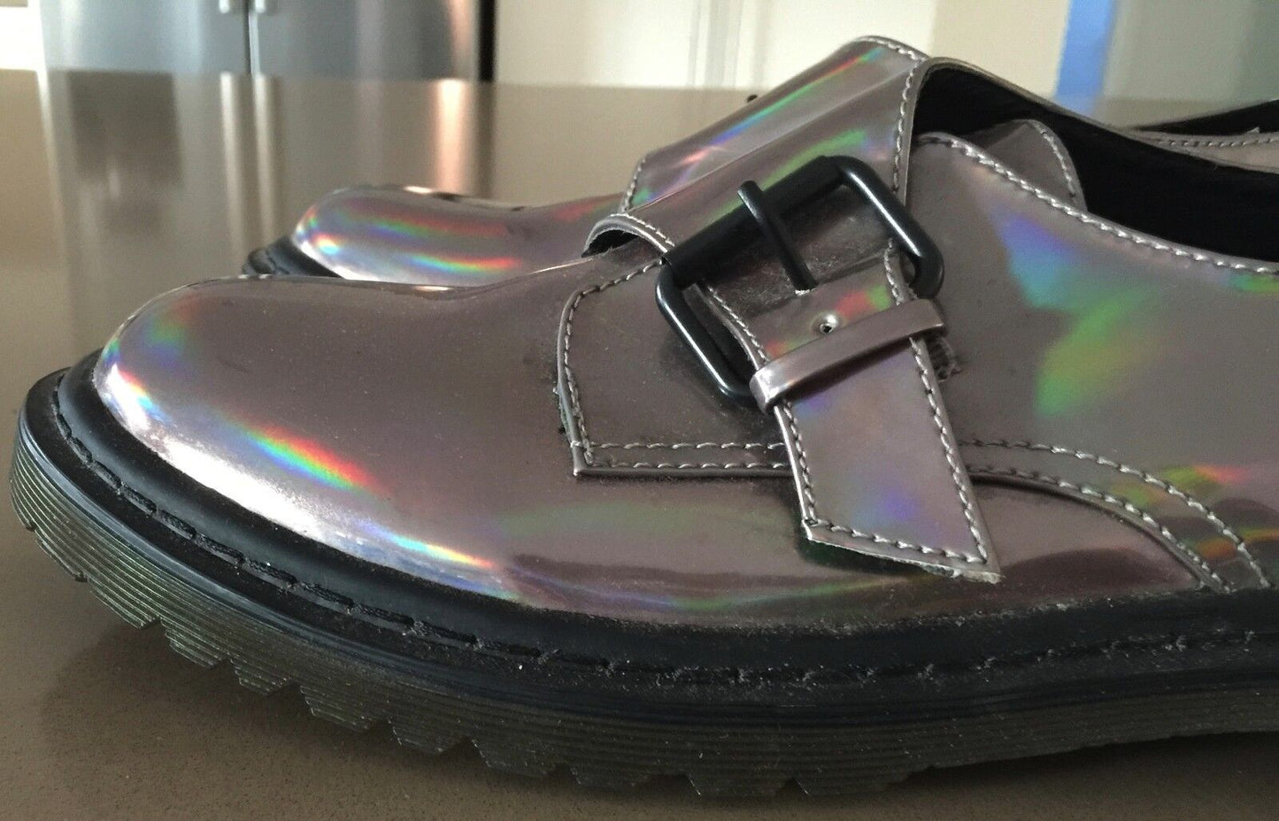 ASOS Shoes Monk Strap Pleather Rubber Sole Reflective Pewter Ladies Size 7 NEW