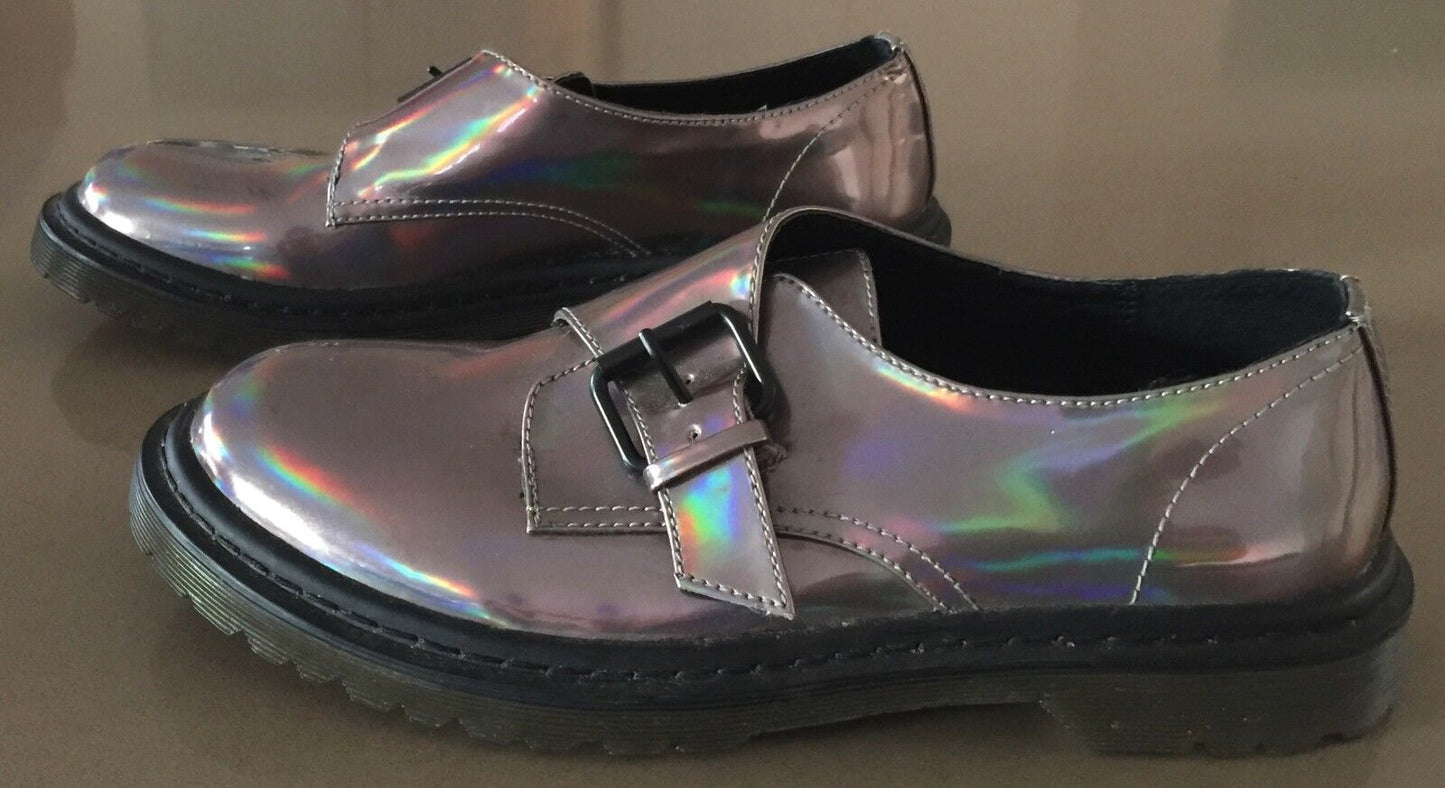 ASOS Shoes Monk Strap Pleather Rubber Sole Reflective Pewter Ladies Size 7 NEW