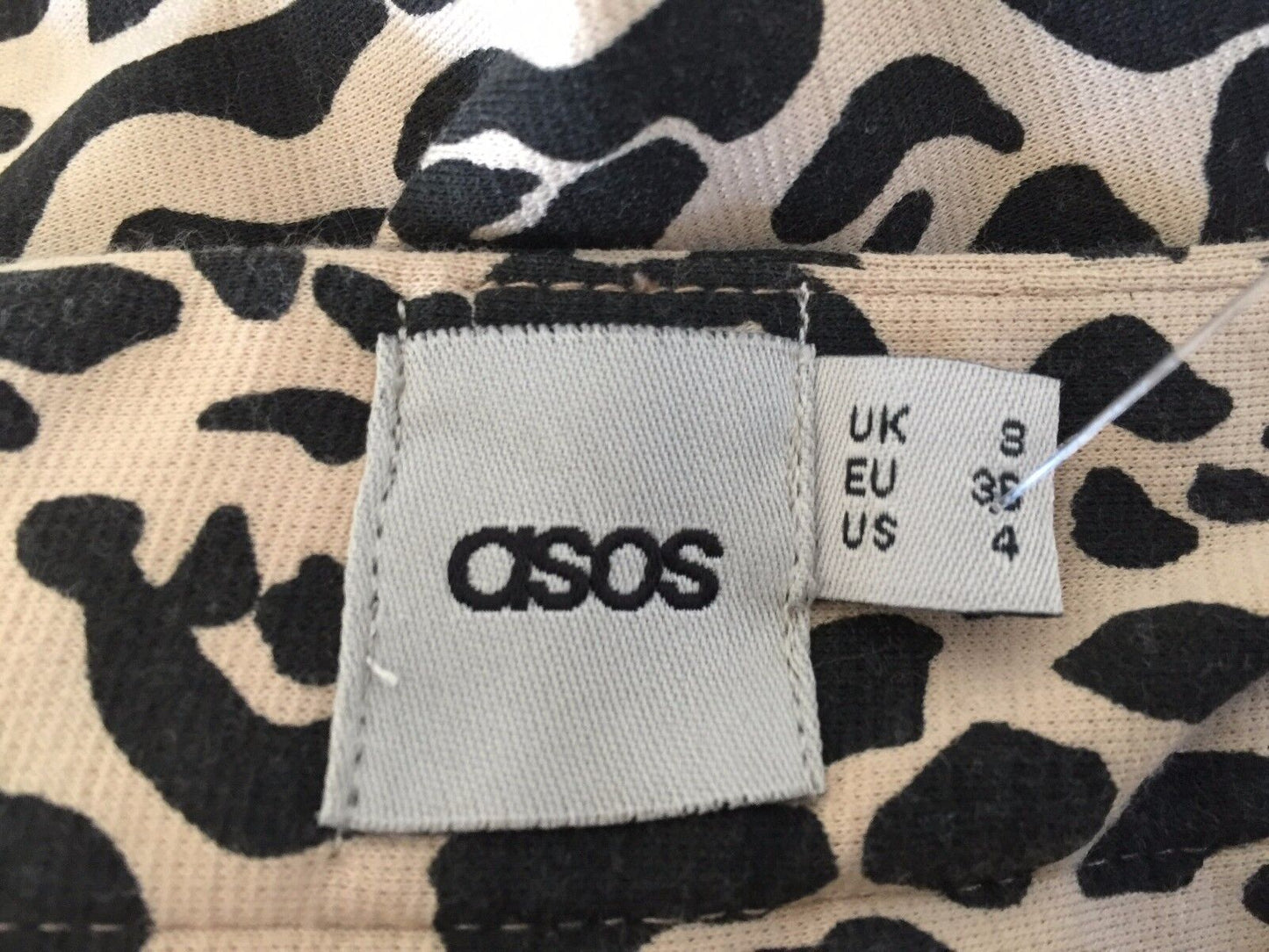 ASOS Dress Stretch Animal Print Peplum Waist Black Beige Size 8 10 Stunning NEW