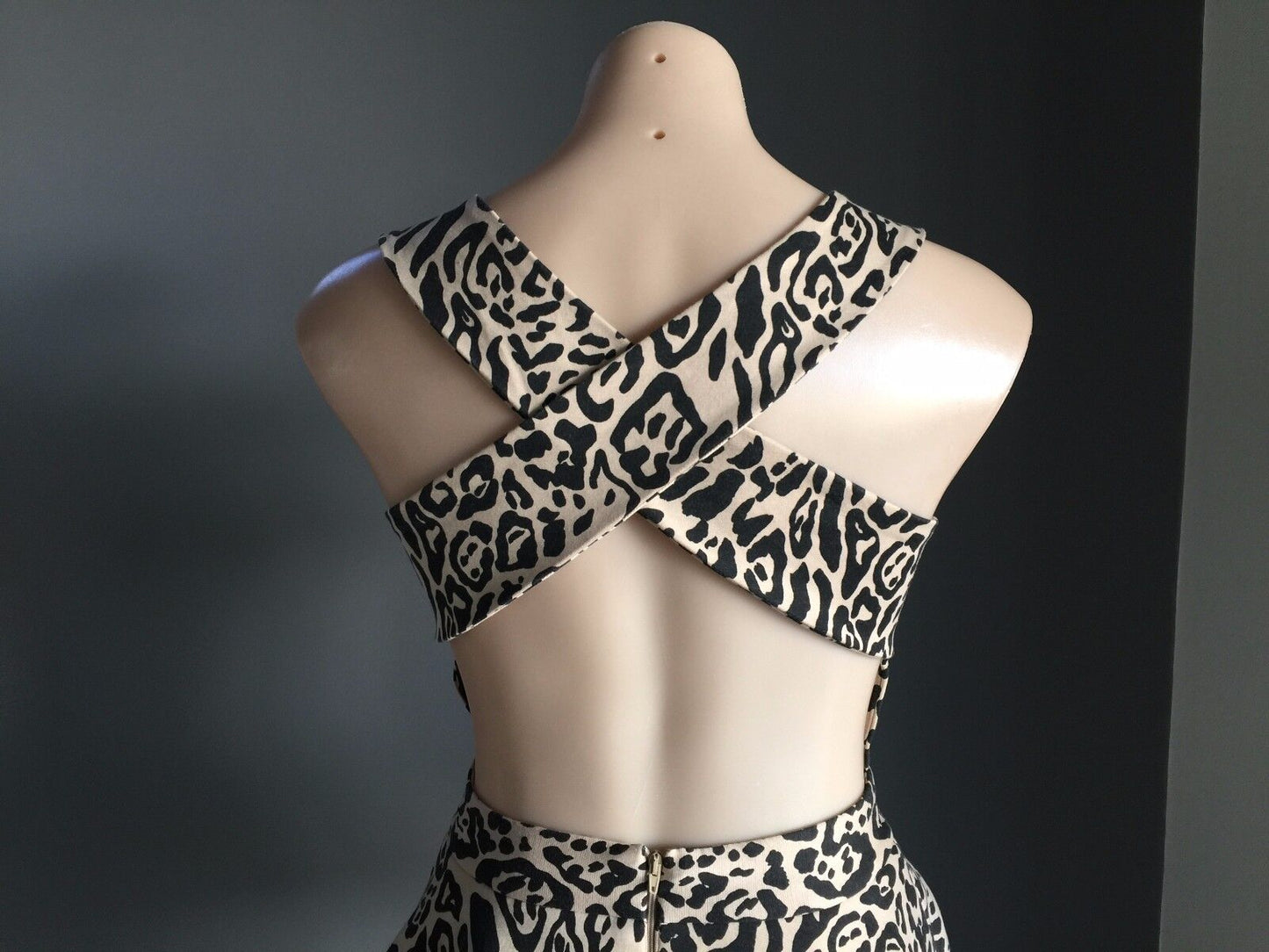 ASOS Dress Stretch Animal Print Peplum Waist Black Beige Size 8 10 Stunning NEW