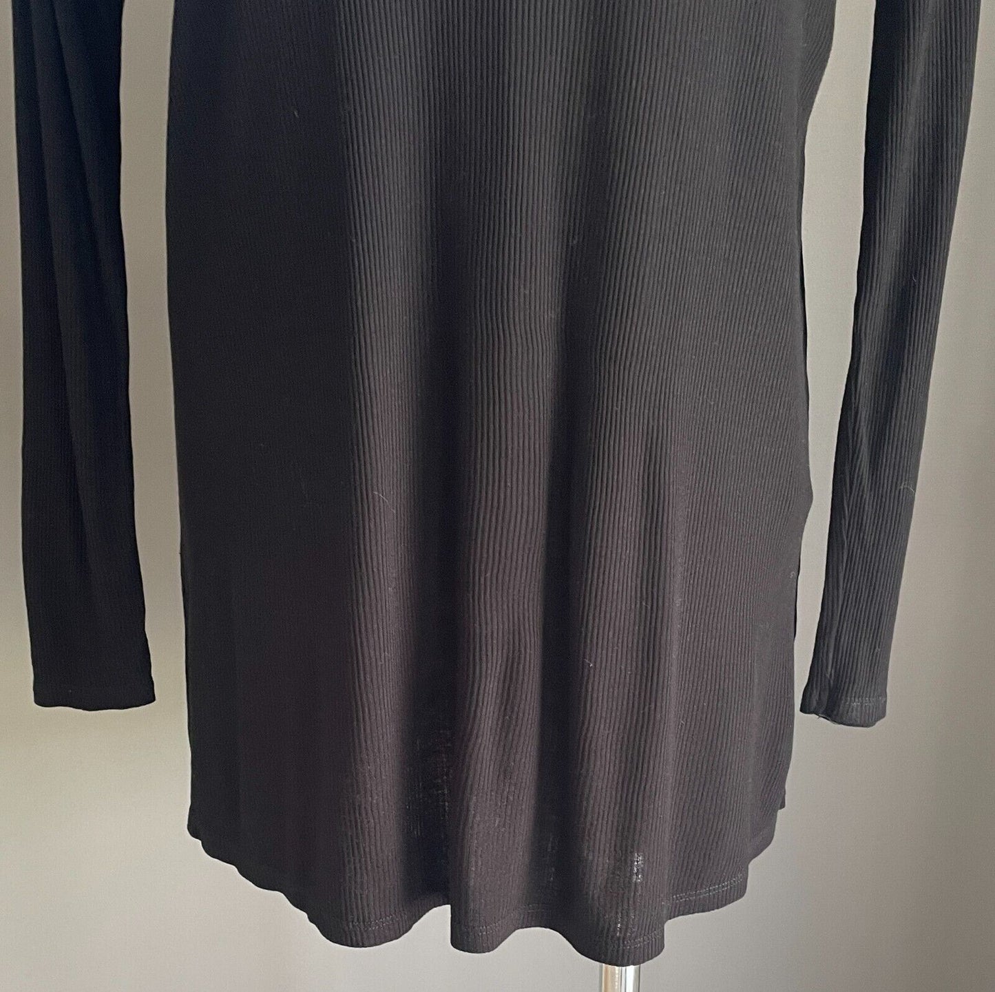 ASOS Hi Lo Top Black Ribbed Stretch Long Sleeve Hem Casual Top Size 10 NEW
