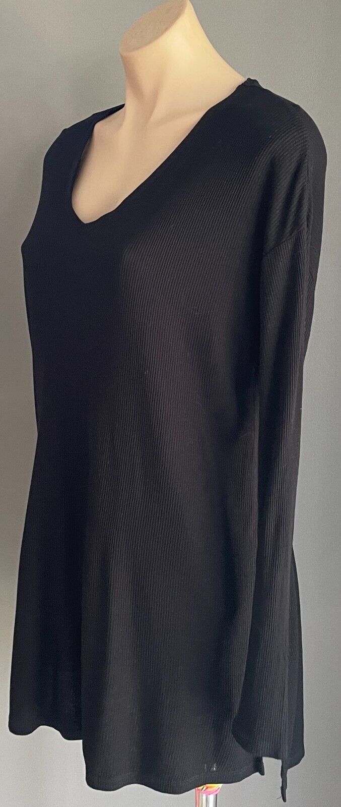 ASOS Hi Lo Top Black Ribbed Stretch Long Sleeve Hem Casual Top Size 10 NEW
