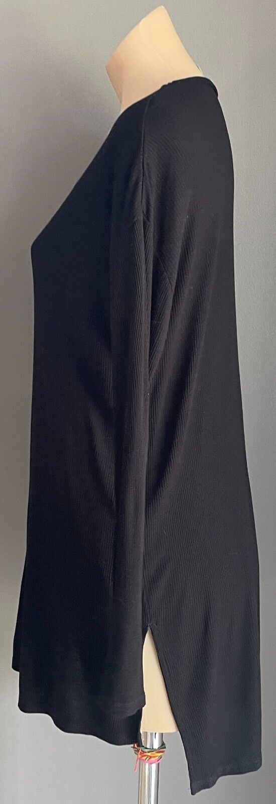 ASOS Hi Lo Top Black Ribbed Stretch Long Sleeve Hem Casual Top Size 10 NEW